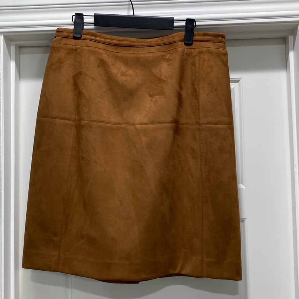 Tobacco colored mini - washable suede skirt. Lined, back zipper.
